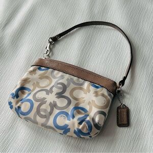 Coach pleated Satin Wristlet in cream - clover print